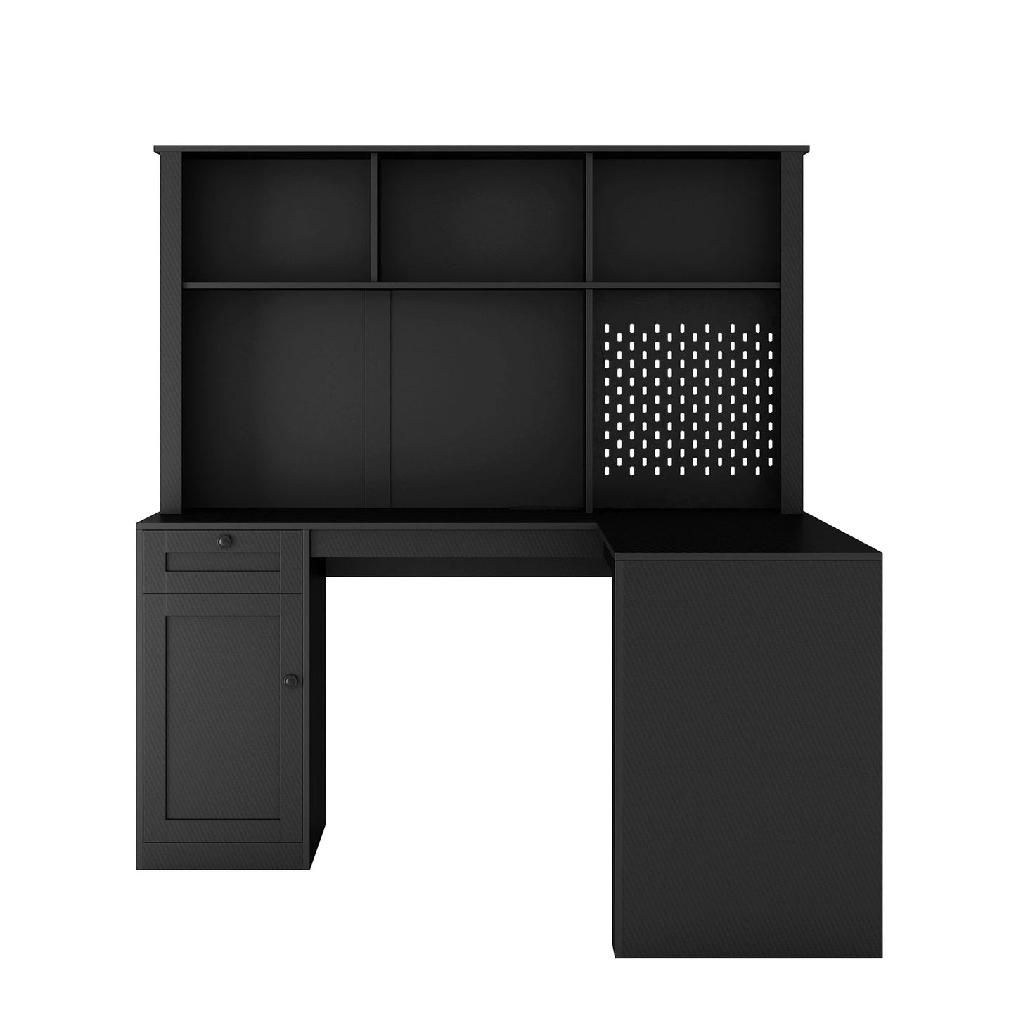 Writing desk with drawer bookshelf and charger, modern L-shaped desk with storage space, corner gaming computer desk by eprolo