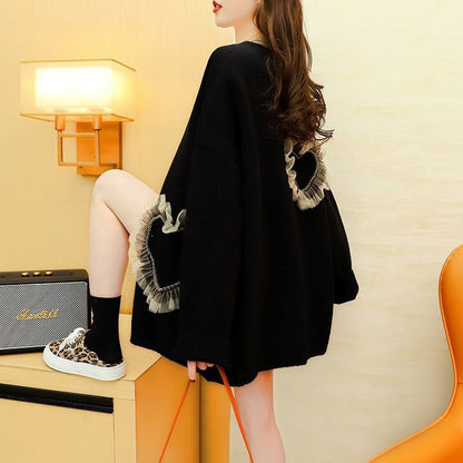 Design Sense Knit Cardigan for Women Autumn Loose Bohemian Thick Knitted Outerwear