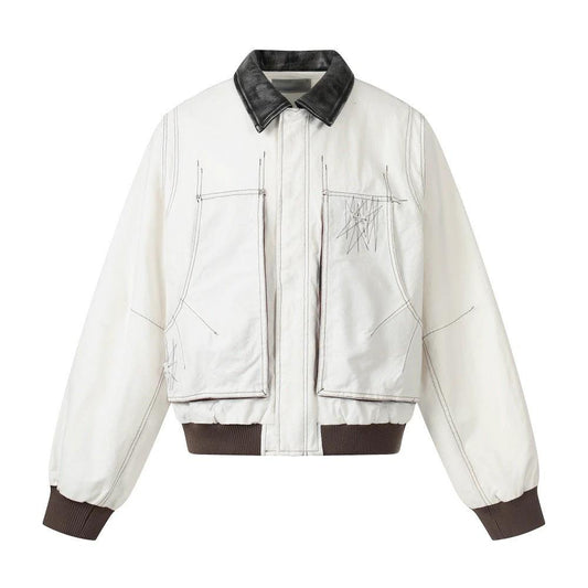 Color blocked lapel short denim jacket by eprolo