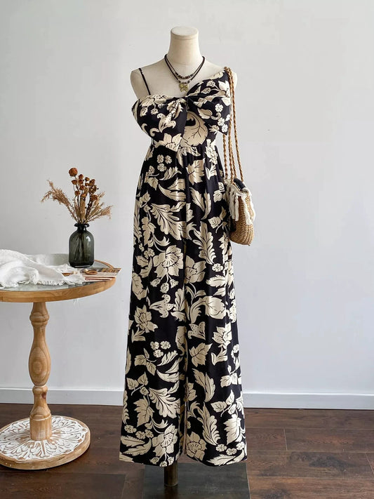 Floral Print Bowknot Wide Leg Jumpsuit by Trendsi