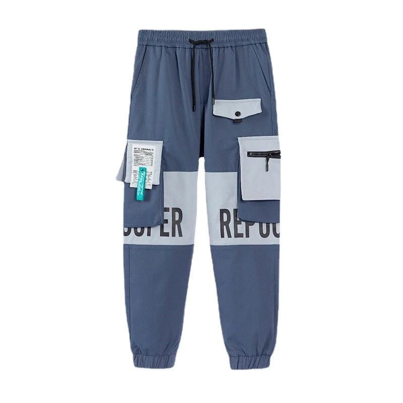 Bunch Foot Casual Pants Trendy Fall New Colorwork Work Pants Men Hip-Hop Loose Pants by eprolo
