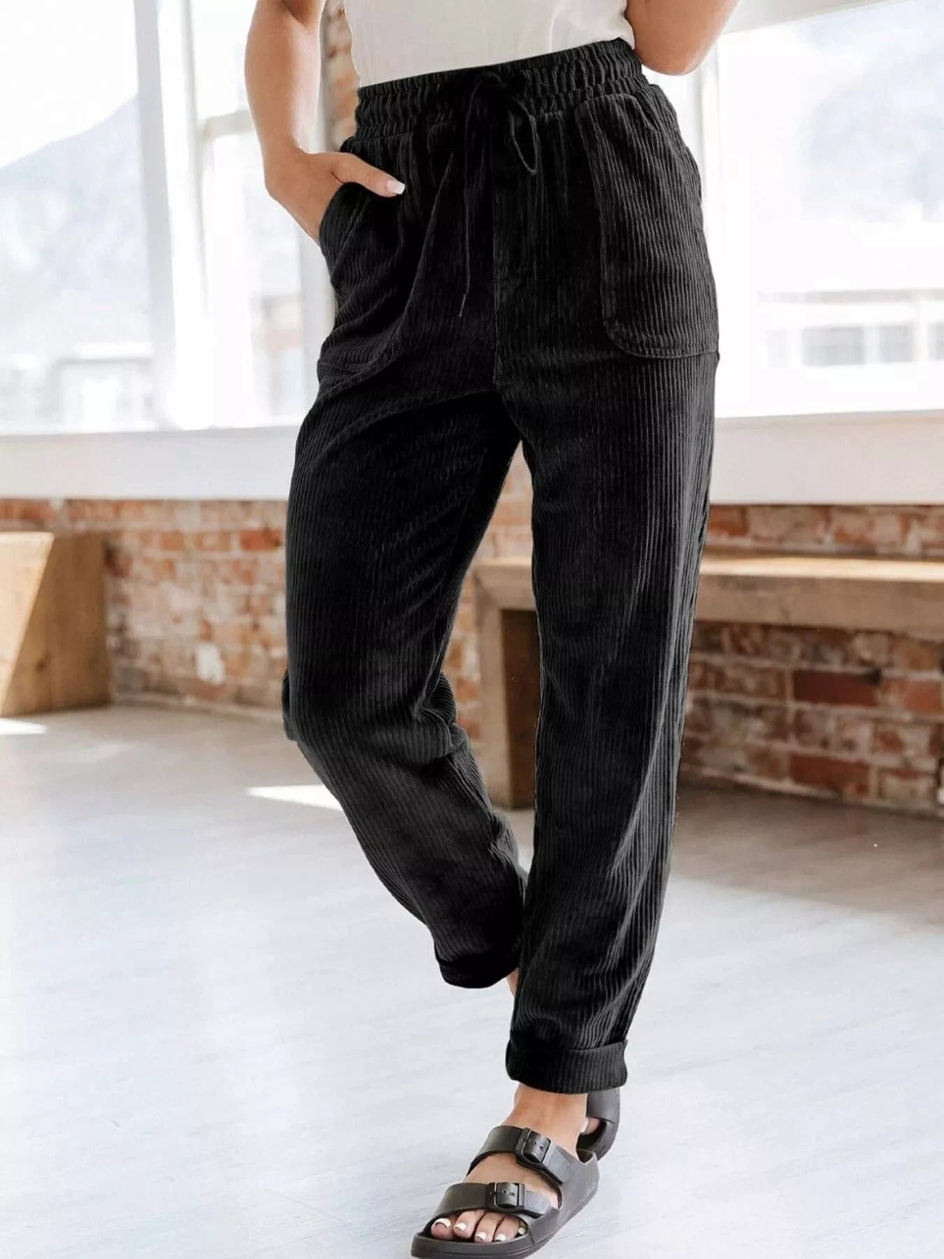 Relaxed Fit Corduroy Pants by Trendsi