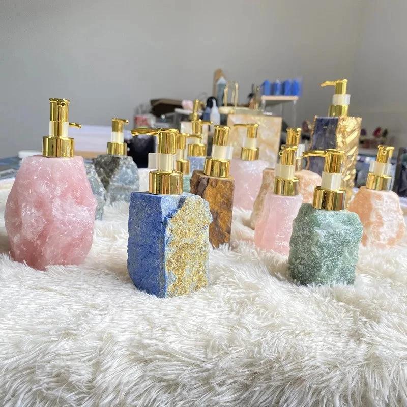 1 PCS Natural Pink Crystal Stone Press Bottle Dispenser 30ml Liquid Dispenser Shower Gel Wash Light Luxury Bathroom Accessory by eprolo