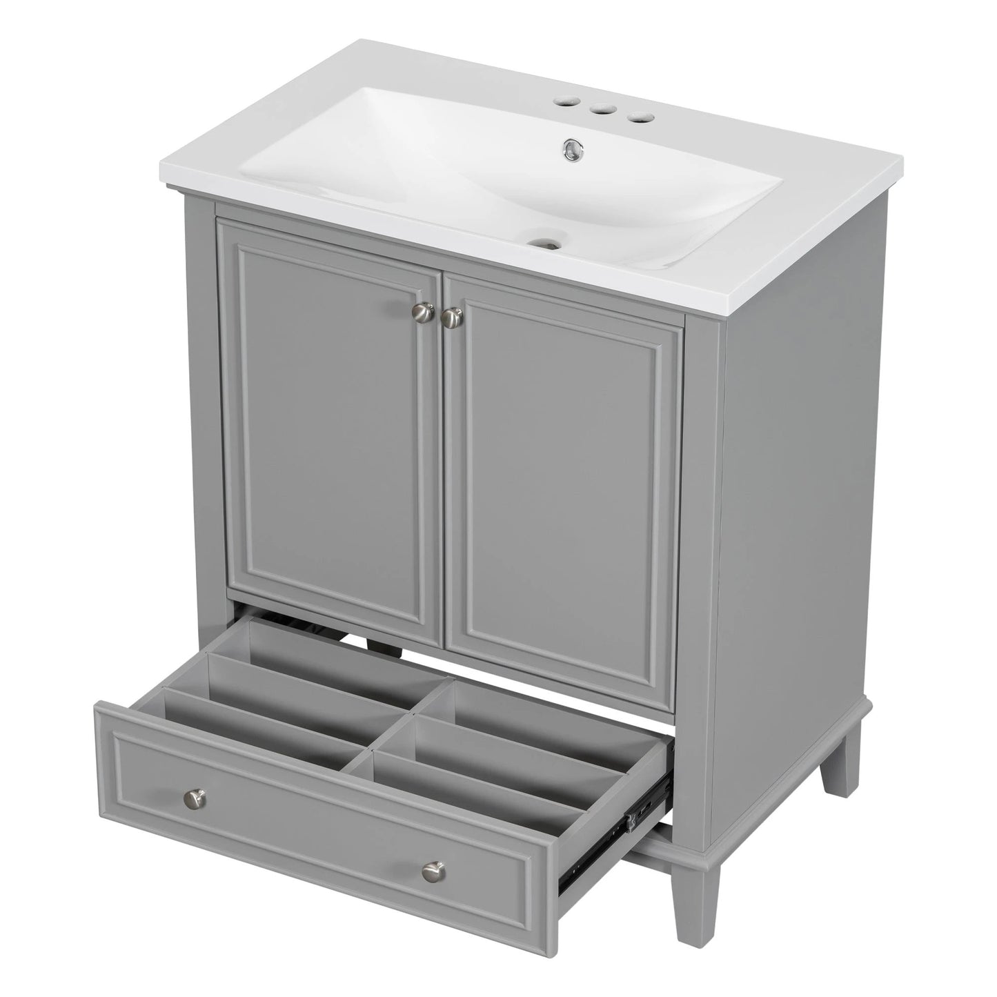 30inchgrey Bathroom Vanity with Sink ComboMulti-functional Bathroom Cabinet with Doors and Drawer Solid Frame and MDF Board by eprolo