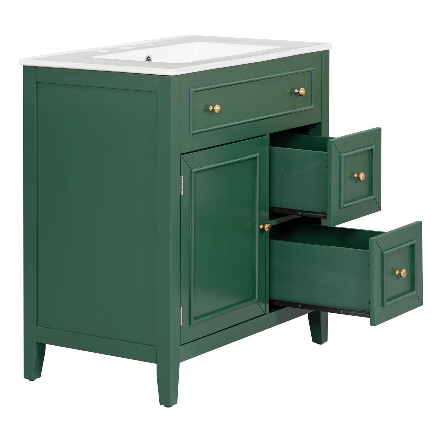 30" Bathroom Vanity with Sink Top, Bathroom Vanity Cabinet with Door and Two Drawers, Solid Wood Frame, One Package, Green by eprolo