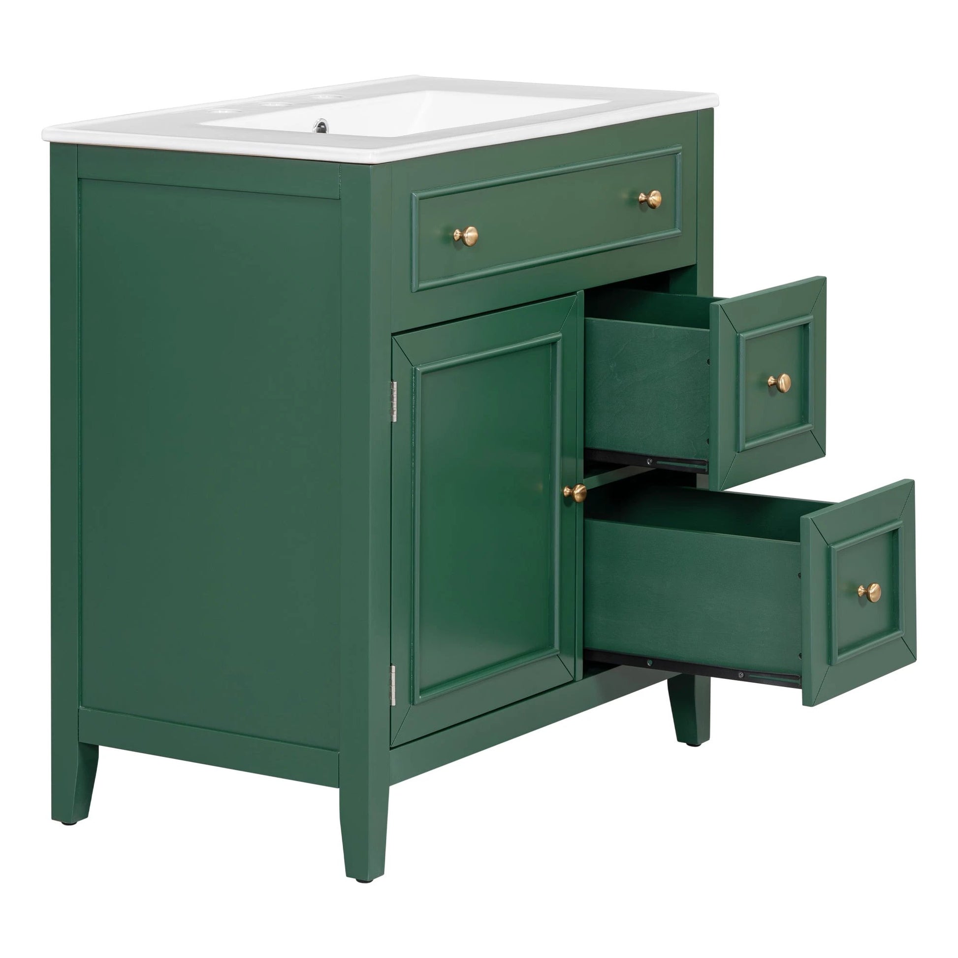 30" Bathroom Vanity with Sink Top, Bathroom Vanity Cabinet with Door and Two Drawers, Solid Wood Frame, One Package, Green by eprolo