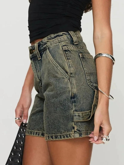 Washed High Rise Denim Shorts by eprolo