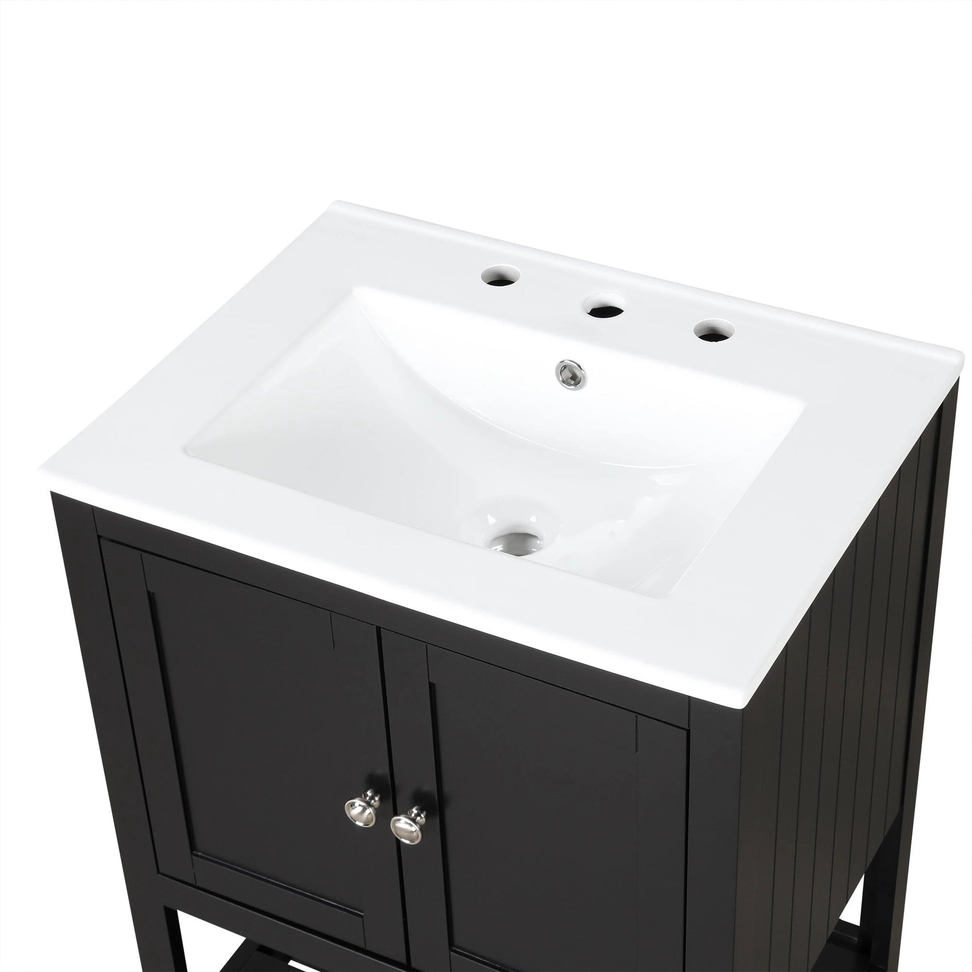 24" Black Modern Sleek Bathroom Vanity Elegant Ceramic Sink with Solid Wood Frame Open Style Shelf by eprolo