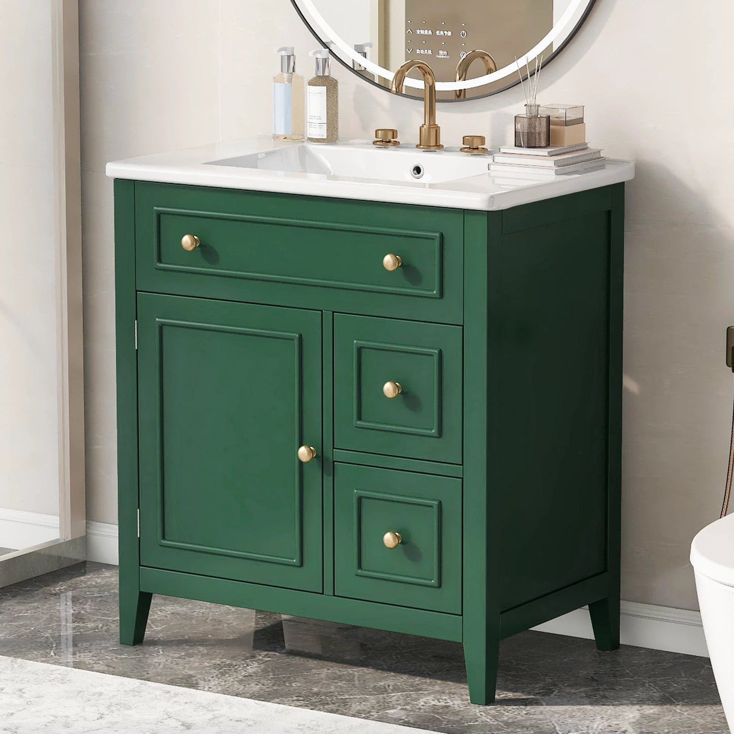 30" Bathroom Vanity with Sink Top, Bathroom Vanity Cabinet with Door and Two Drawers, Solid Wood Frame, One Package, Green by eprolo