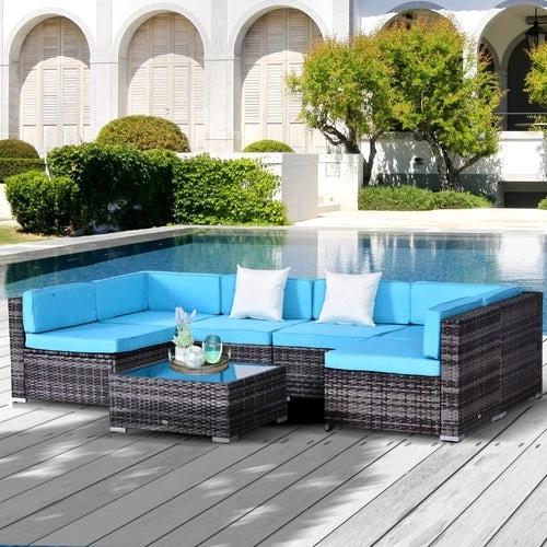 7 Piece Rattan Sofa Set Outdoor Furniture Patio Set by Jeansdenim.store