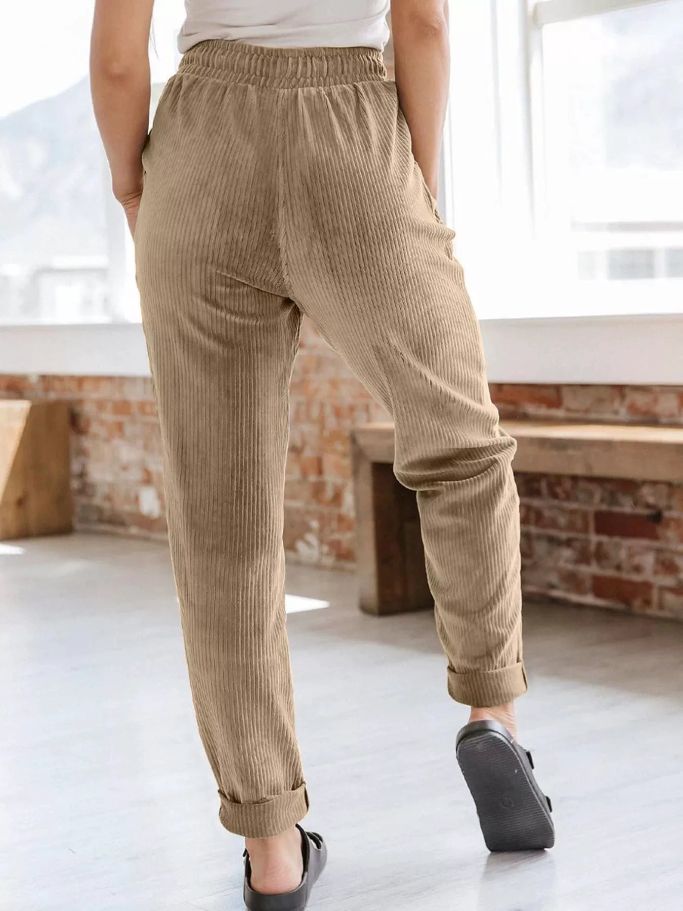 Relaxed Fit Corduroy Pants by Trendsi