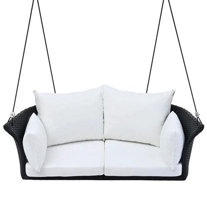 Hanging Rattan Porch Swing for 2 (Black Wicker + White by Jeansdenim.store
