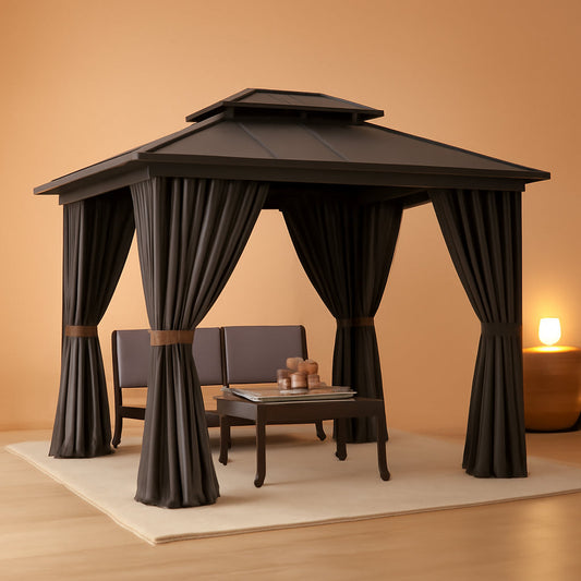 10x12 Aluminum Gazebo With Double Polycarbonate Roof-0