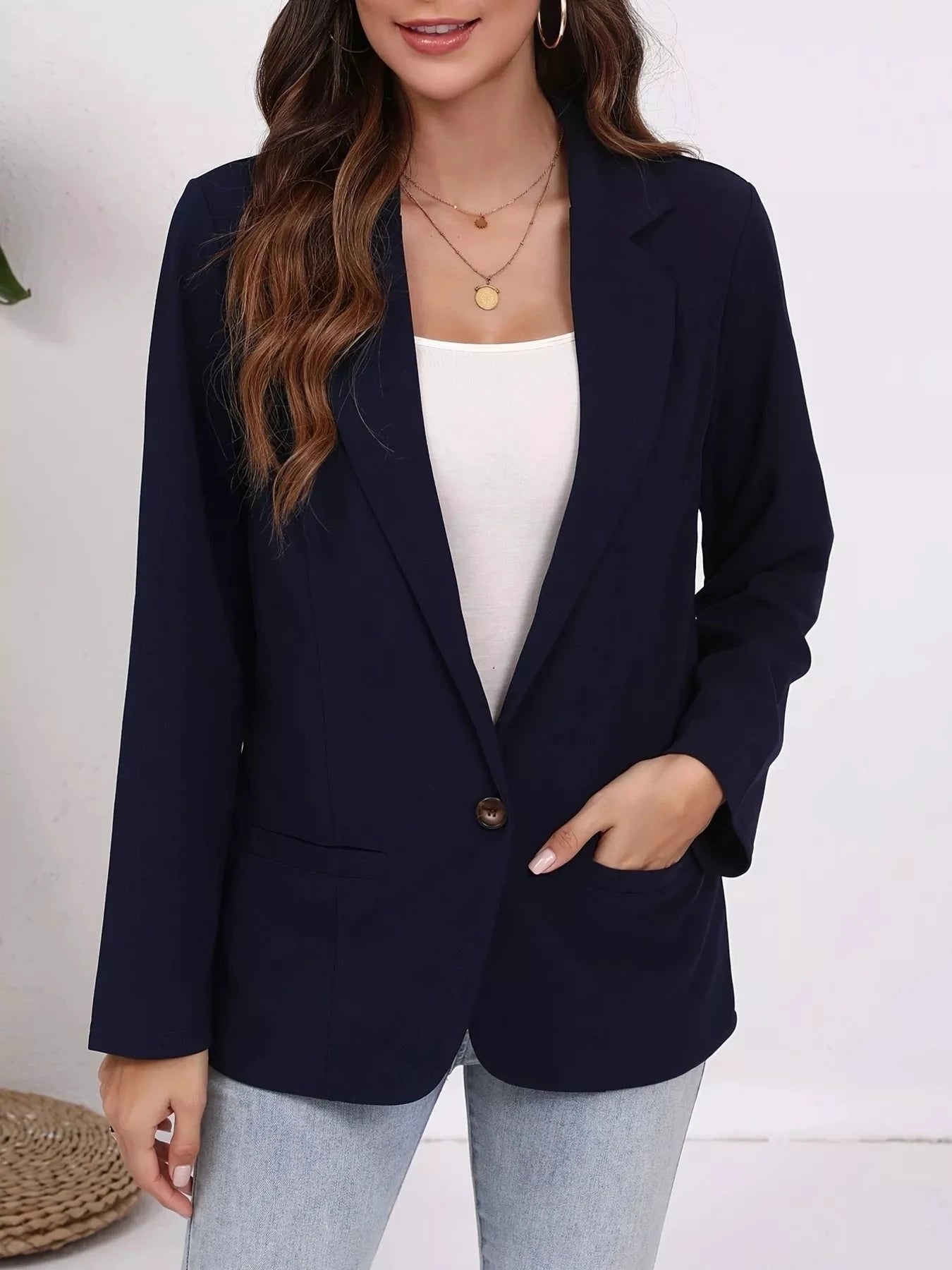 Plus Size Lapel Collar Single-Button Blazer by Trendsi