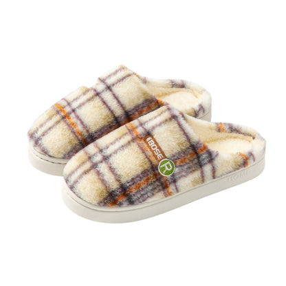 Women's Home Plush Warm Non-slip Plaid Cotton Shoes