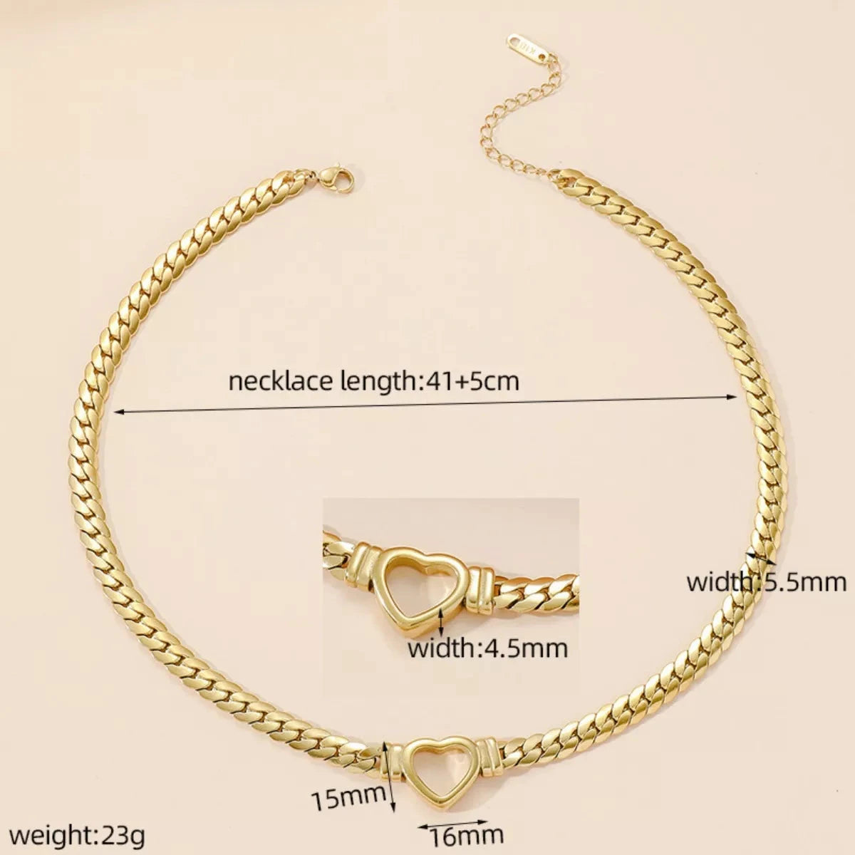 18K Gold-Plated Chain Heart Necklace by Trendsi