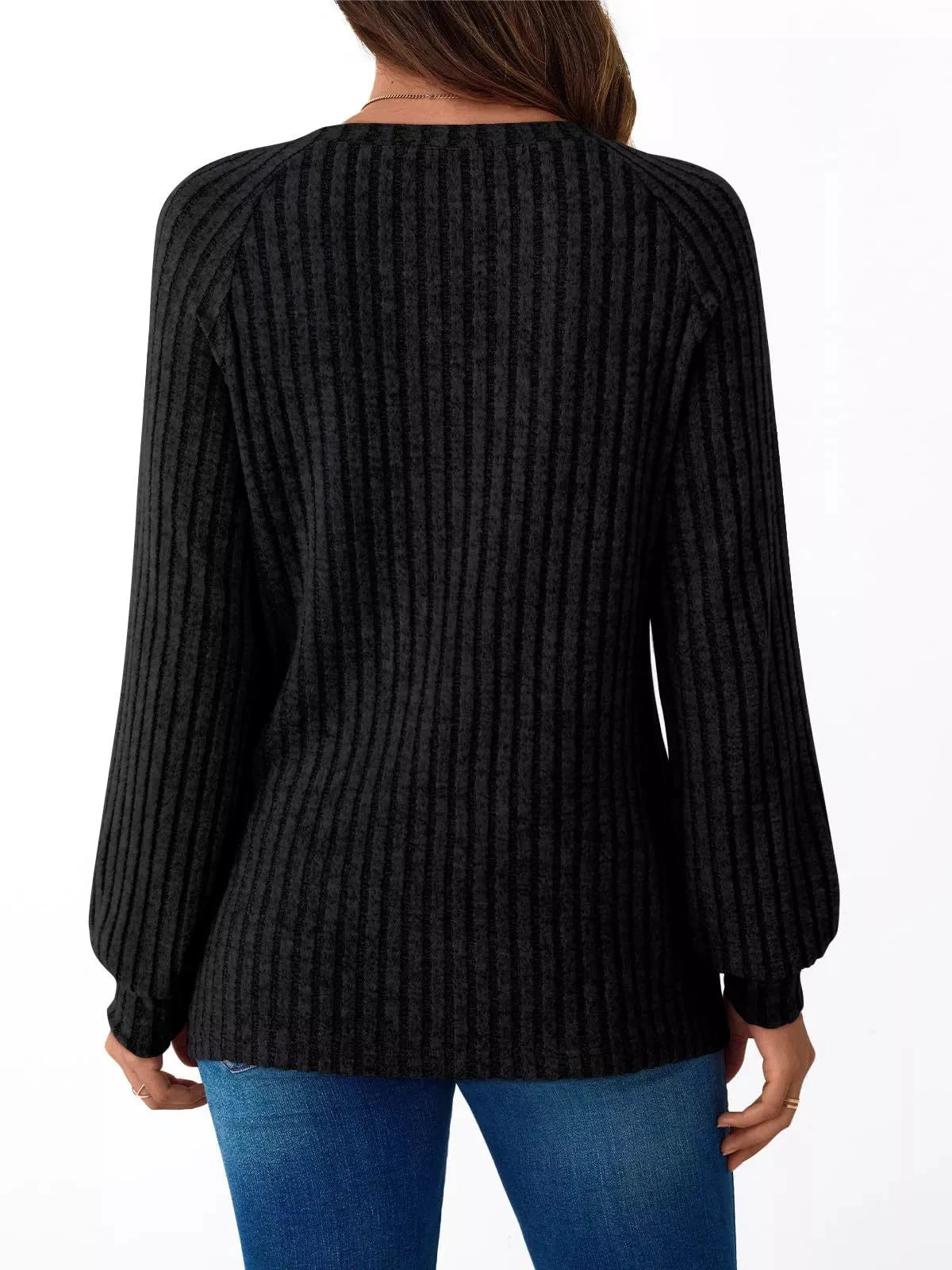 Ribbed Knit Decor Button Long Sleeve T-Shirt by Trendsi