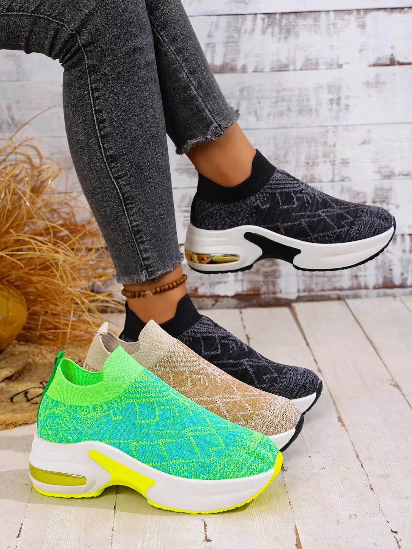 Mesh Round Toe Platform Sneakers by Trendsi