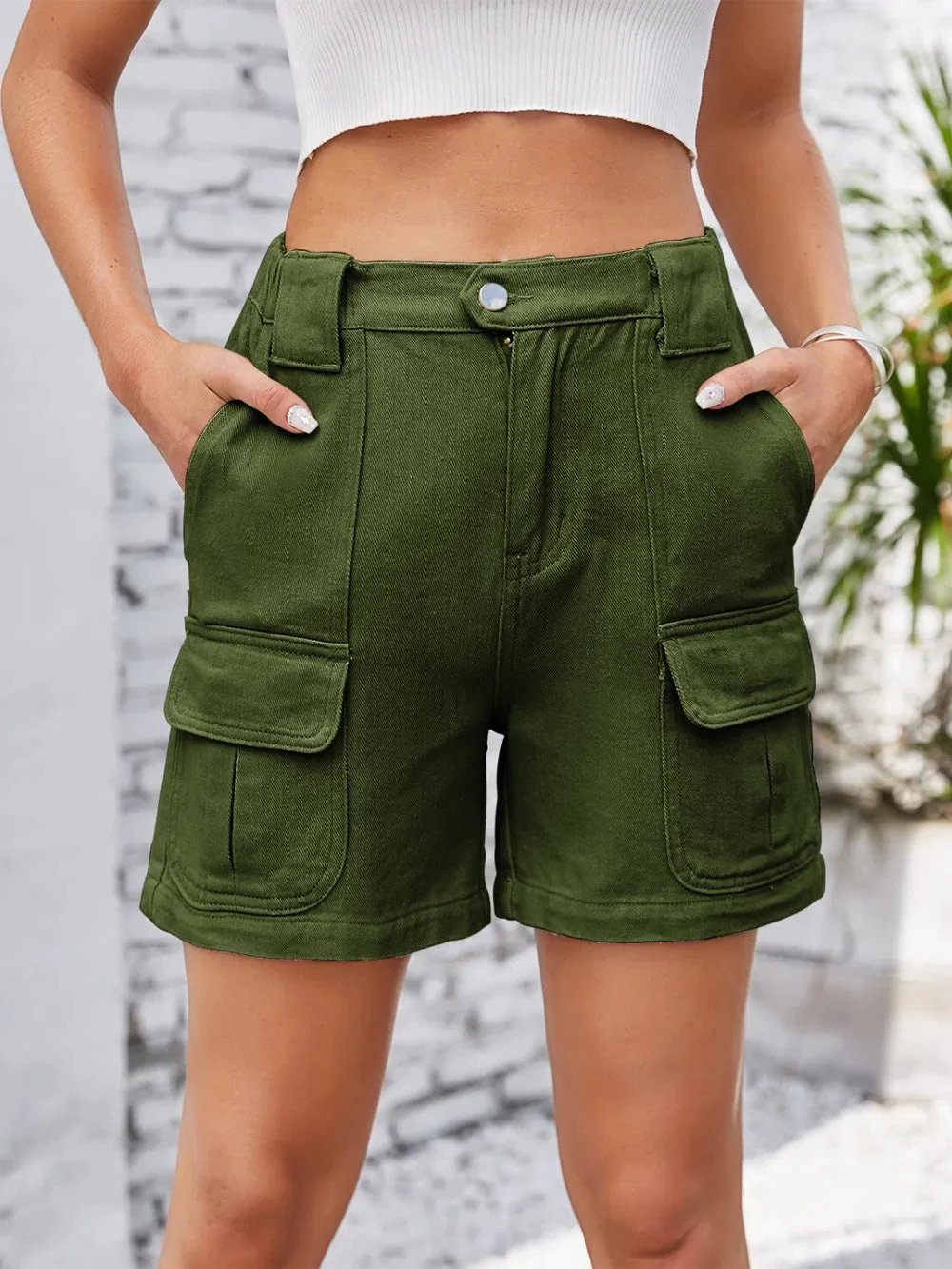 High Waist Washed Denim Shorts by eprolo