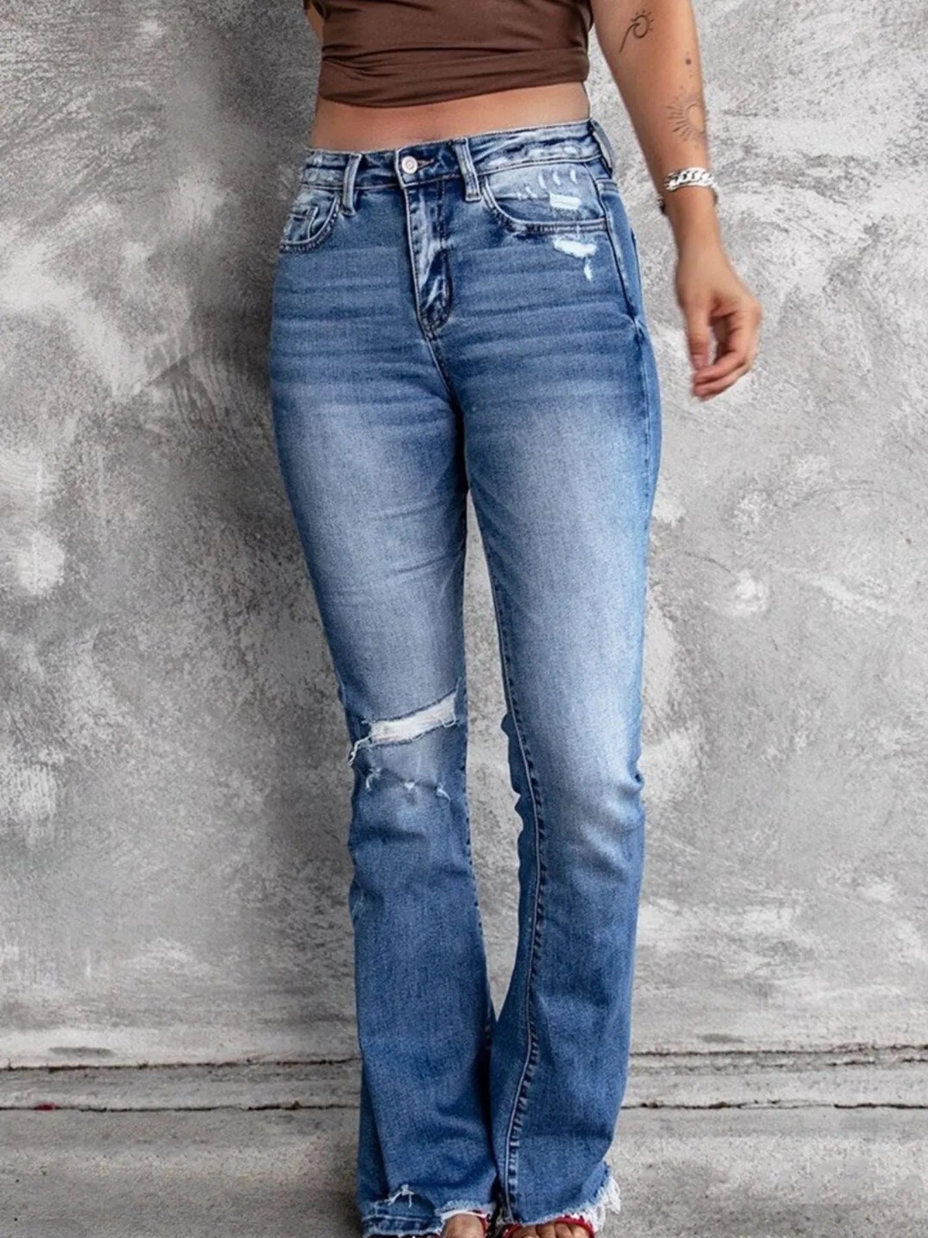 Distressed Flare Jeans by Trendsi