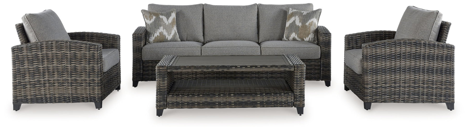 Gray All-Weather Wicker 4-Piece Patio Sofa Set with Table-1