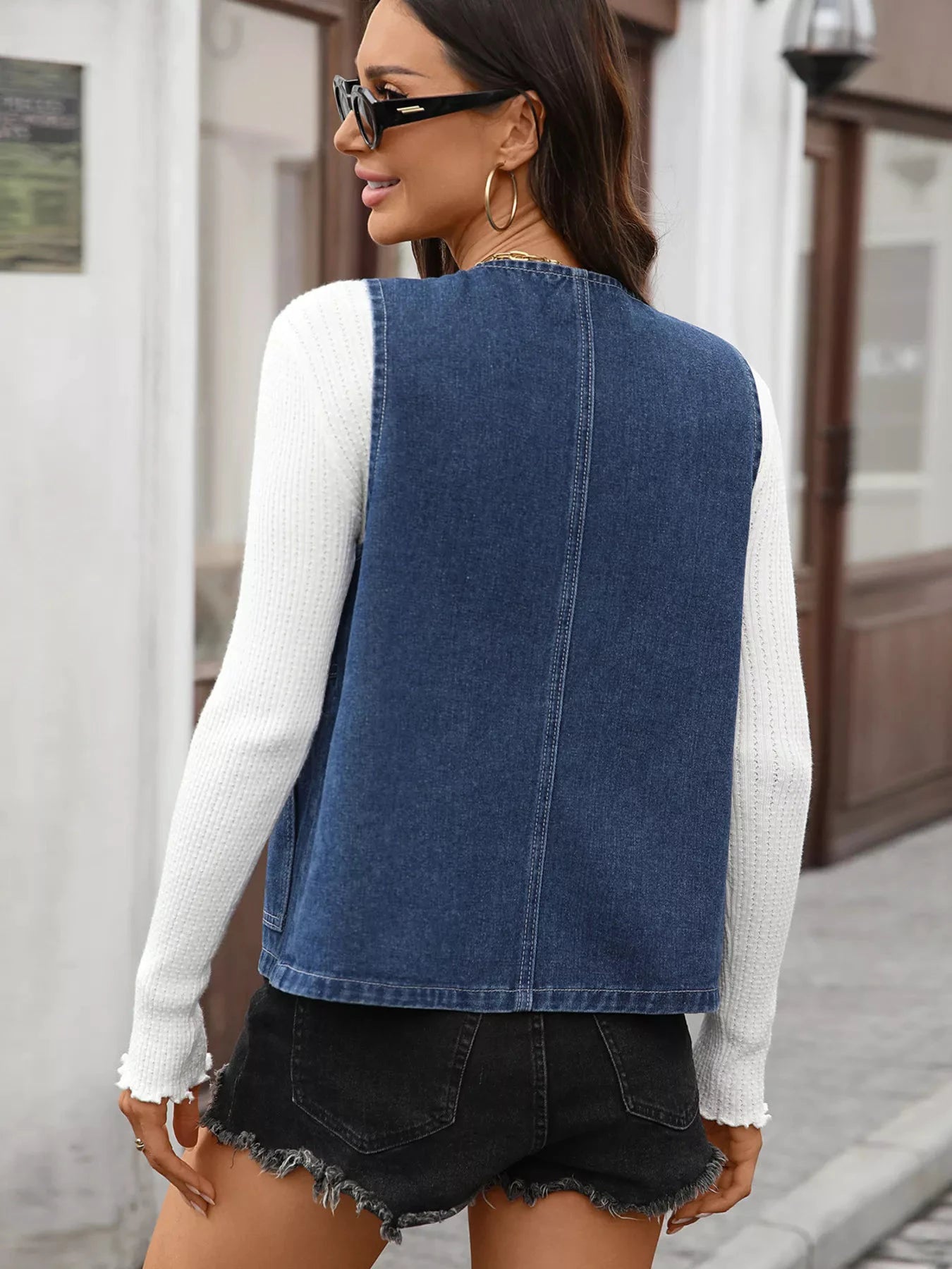 Button Up Denim Vest by Trendsi