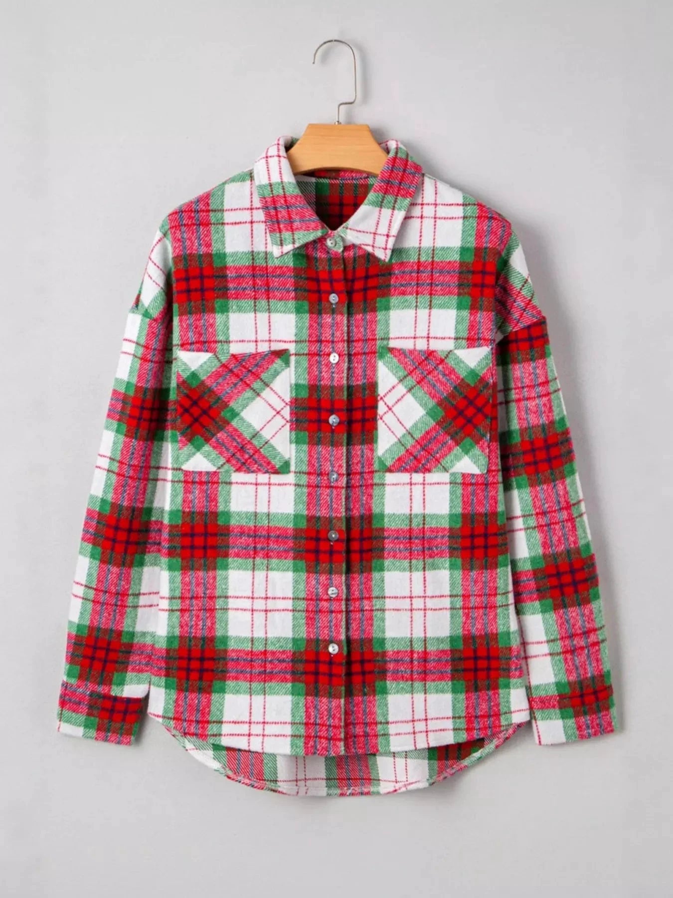Plaid Button-Down Long Sleeve Shacket by Trendsi