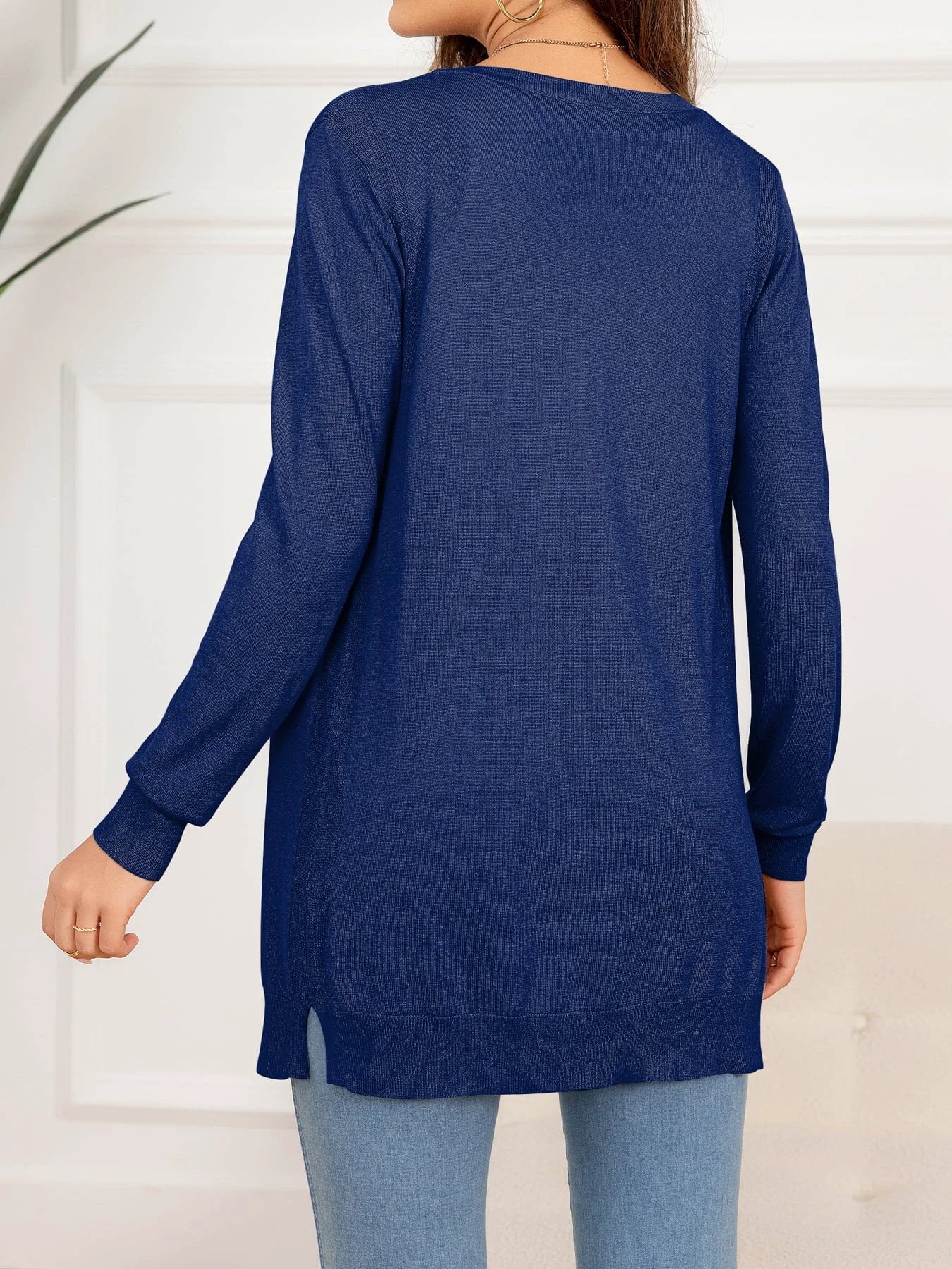 Button Down Slit Longline Cardigan by Trendsi