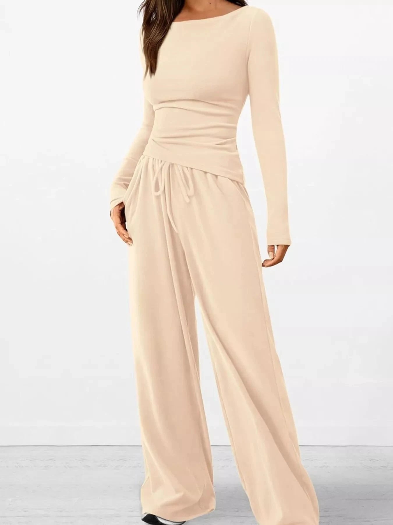 Long Sleeve Top and Wide Leg Pants Set by Trendsi