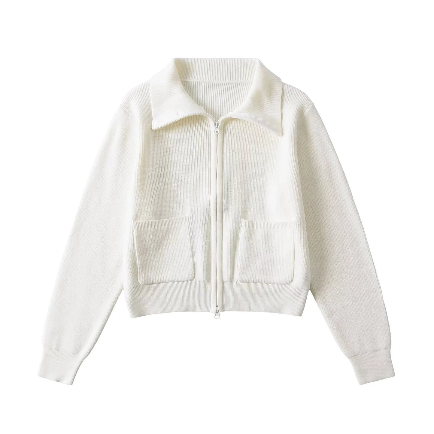 Zipper lapel long sleeved pocket top by eprolo