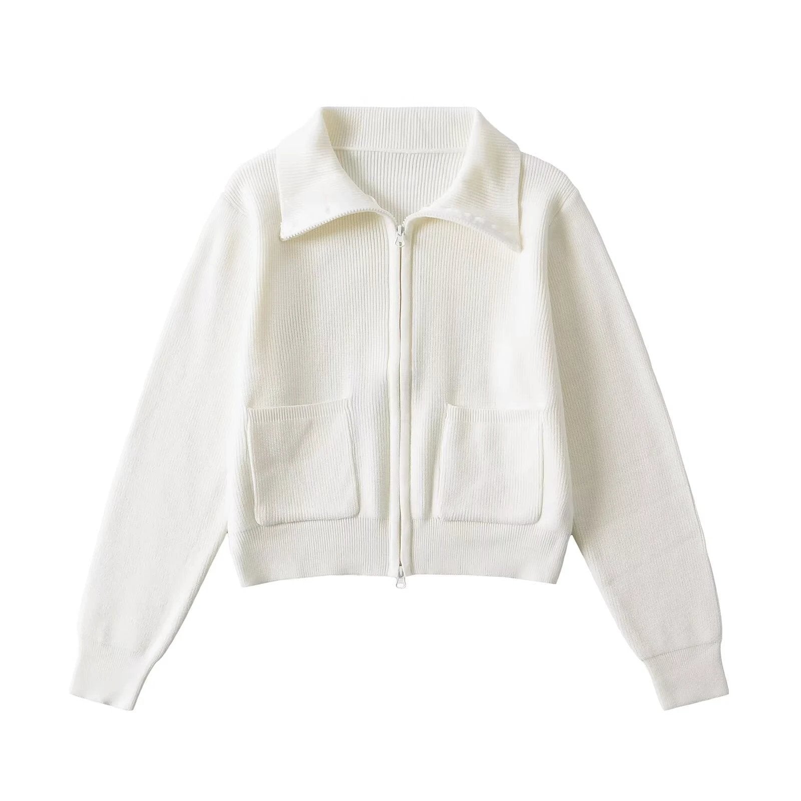 Zipper lapel long sleeved pocket top by eprolo