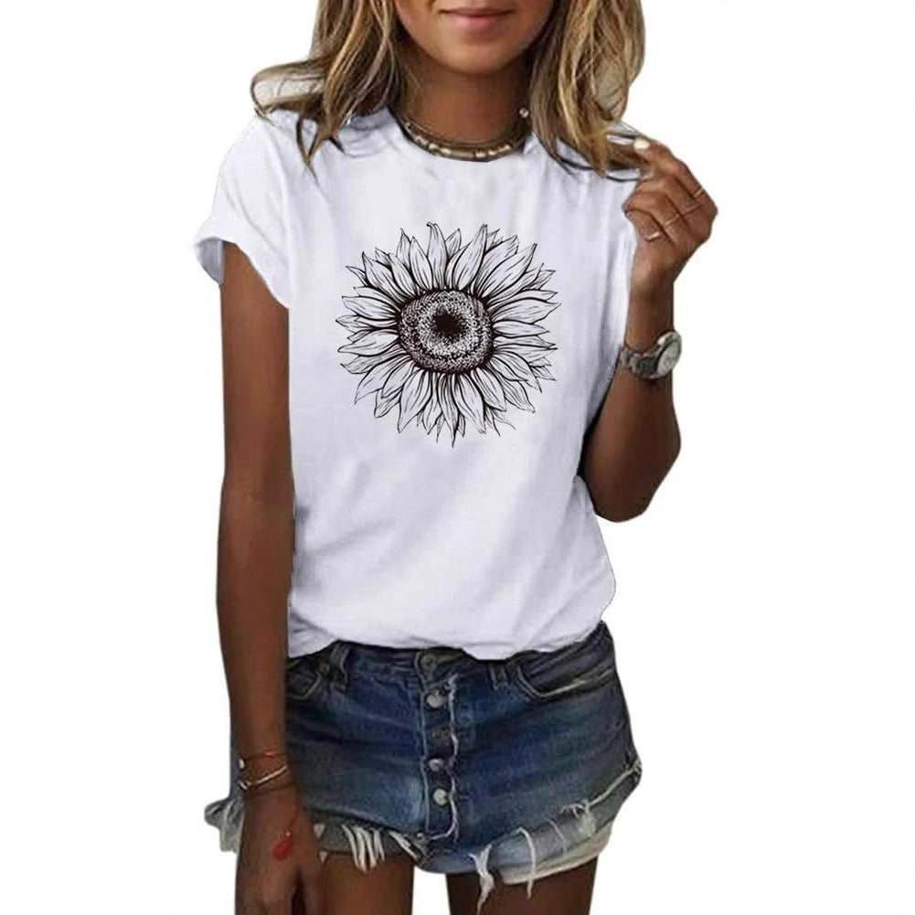 Women's T-Shirt Short Sleeve Sunflower Pattern Loose Summer Top
