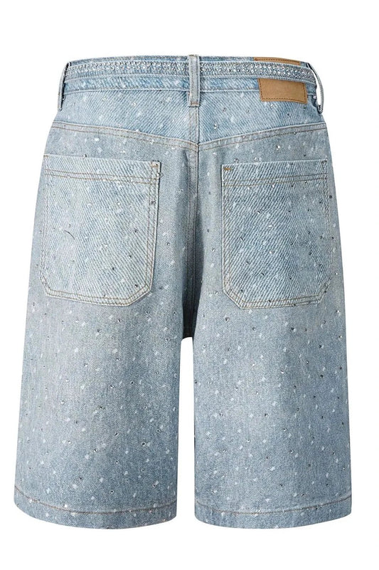 Men's Washed Rhinestone Denim Bermuda Shorts by eprolo