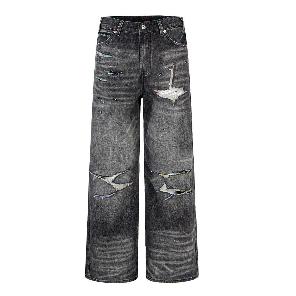 Distressed Ripped Washed Vintage Combat Denim Pants