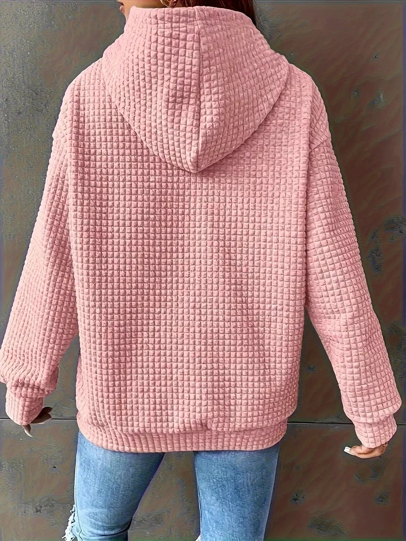 Textured Knit Drawstring Hoodie by Trendsi