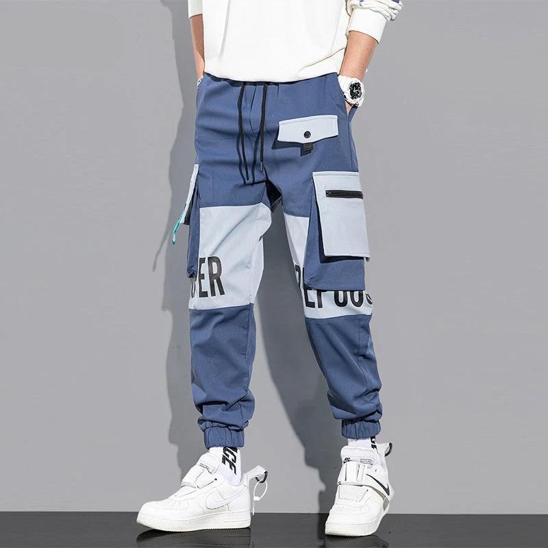 Bunch Foot Casual Pants Trendy Fall New Colorwork Work Pants Men Hip-Hop Loose Pants by eprolo