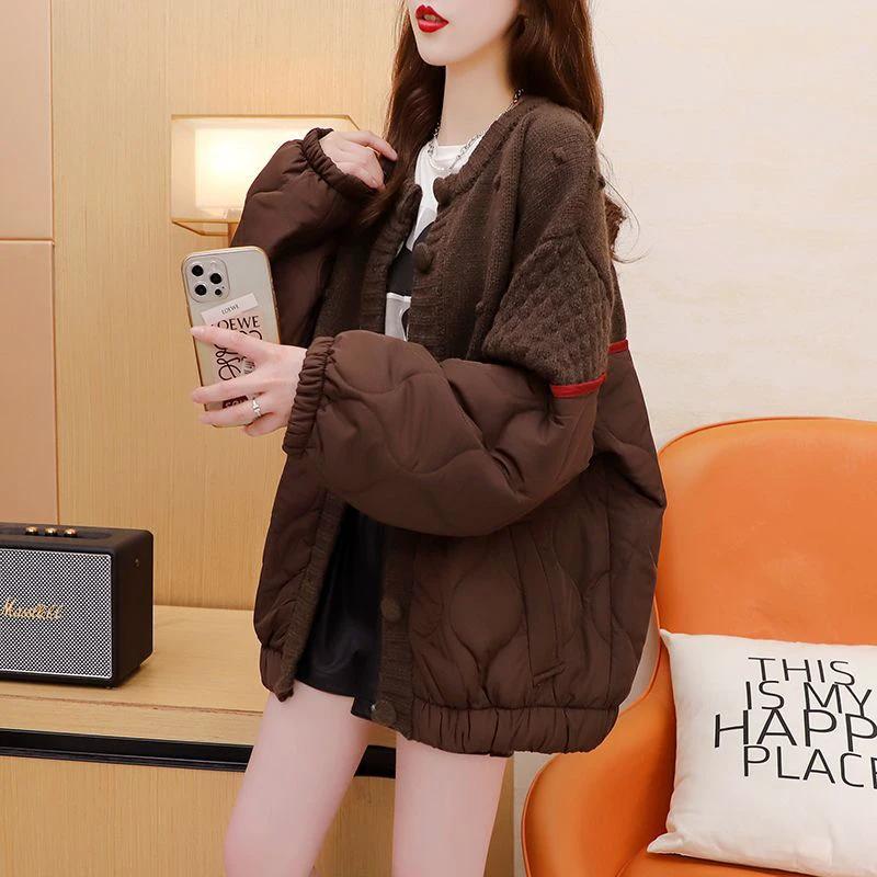 Relaxed Korean-Style Patchwork Knit Cardigan for Women, Oversized Design, Thick Autumn/Winter Sweater Coat by eprolo