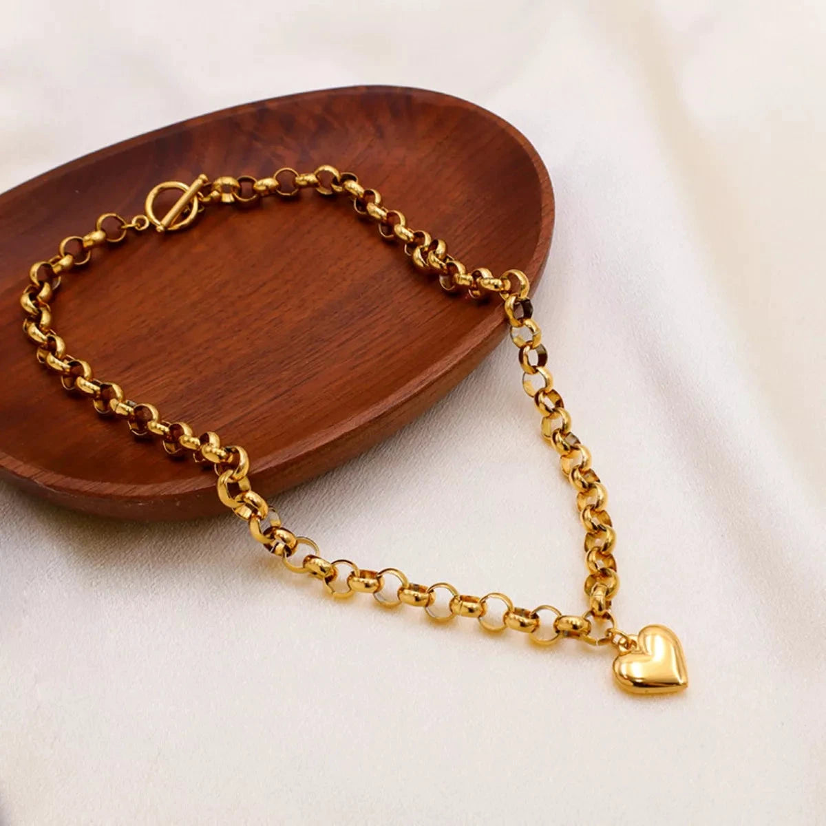 Heart Pendant Toggle Clasp Chain Necklace by Trendsi