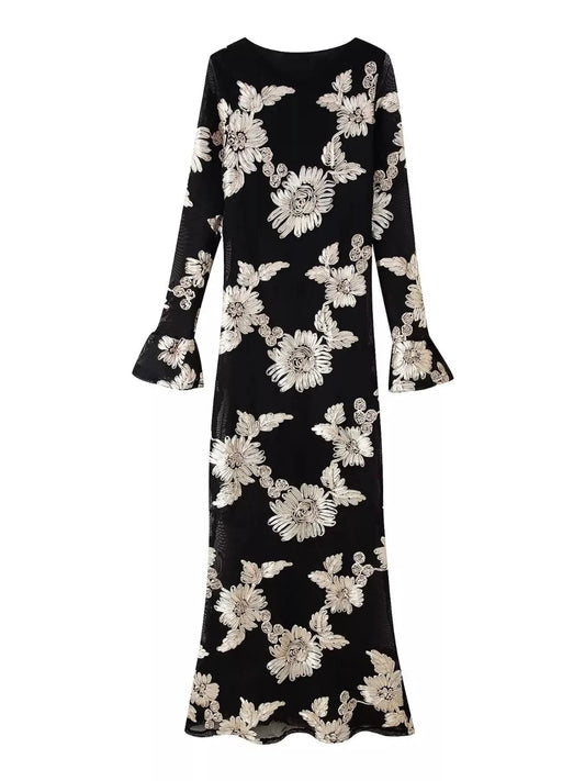 Floral Flounce Sleeve Round Neck Dress by Trendsi