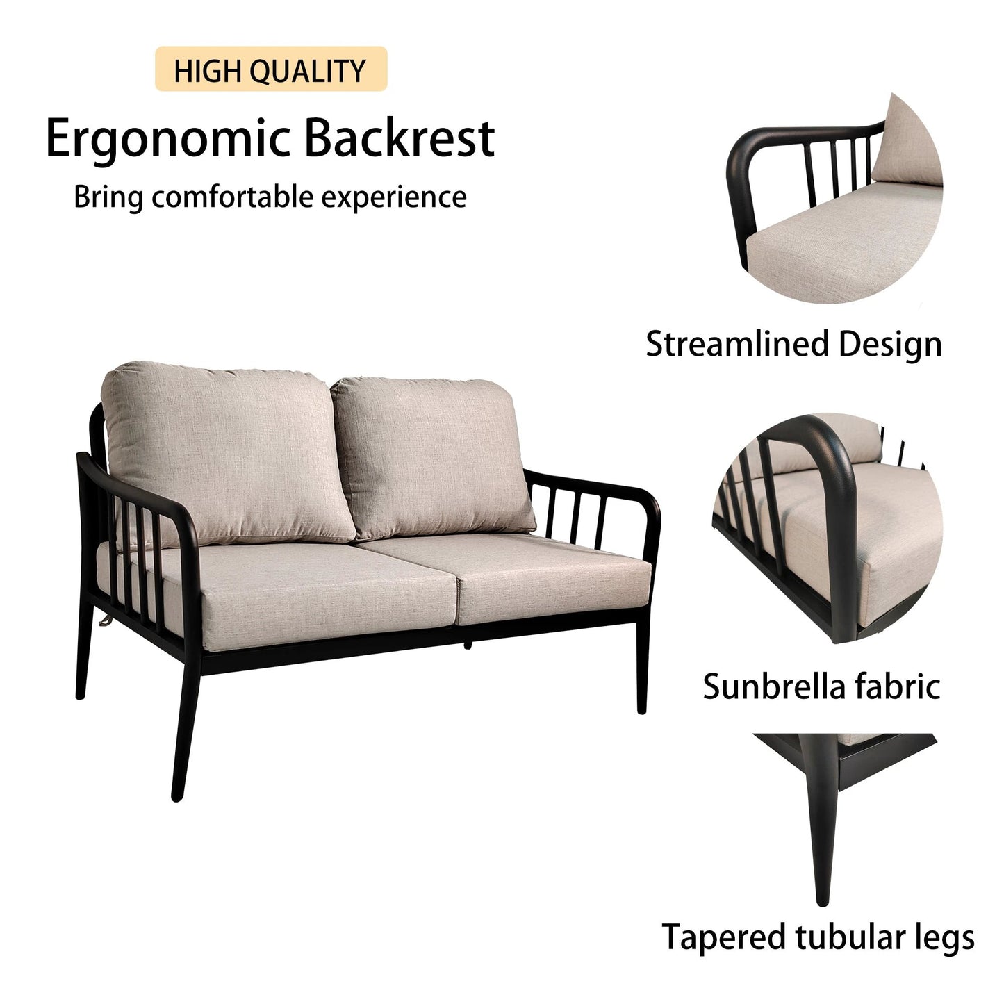 2PC Outdoor Aluminum Patio Furniture Modern Loveseat Sofa Conversation/Chat Set by eprolo