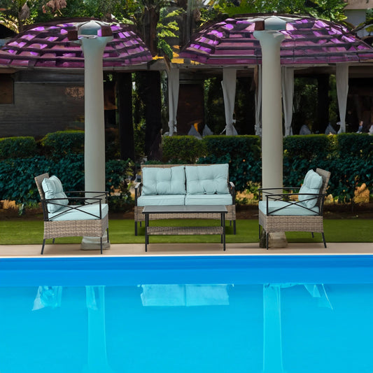 Patio Furniture, Outdoor Furniture, Seasonal PE Wicker Furniture, Four Set Wicker Furniture With Black Metal Table by eprolo