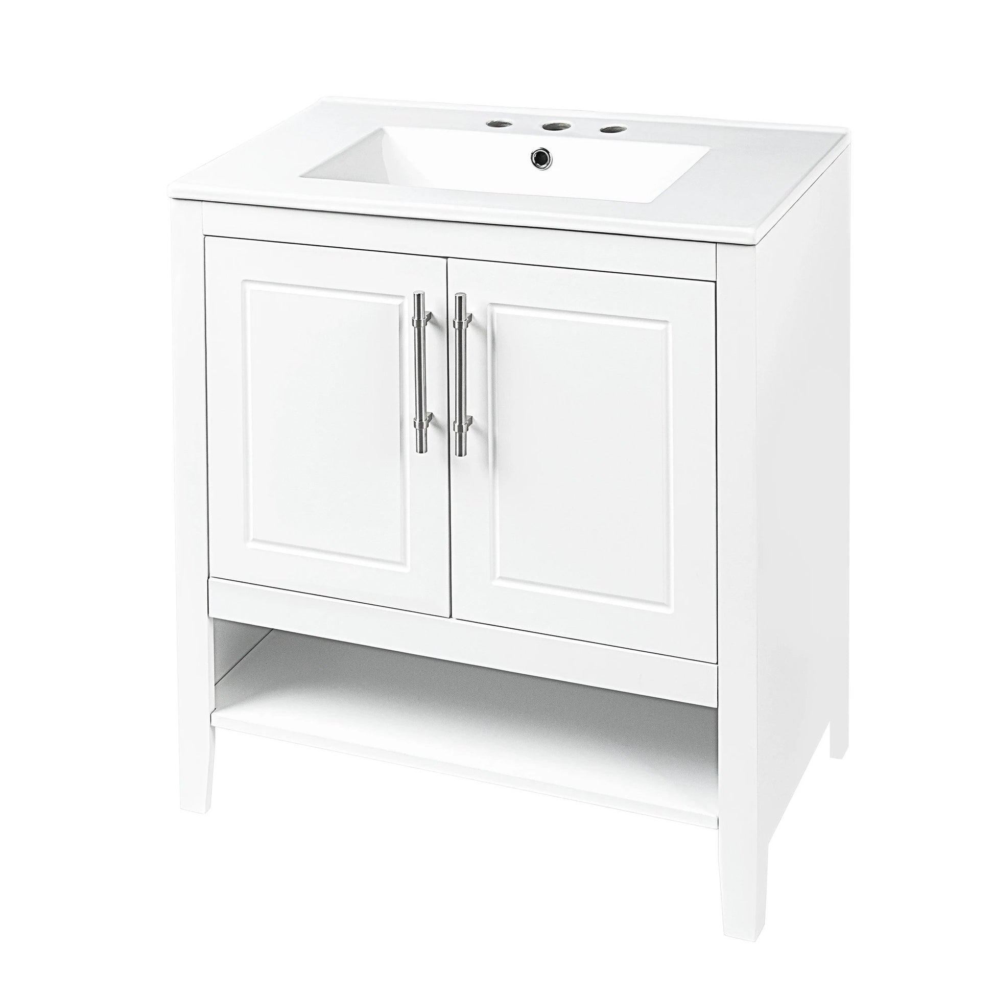 30" Bathroom Vanity with Sink Multi-functional Bathroom Cabinet with Doors and Drawers Solid Frame and MDF Board, White by eprolo