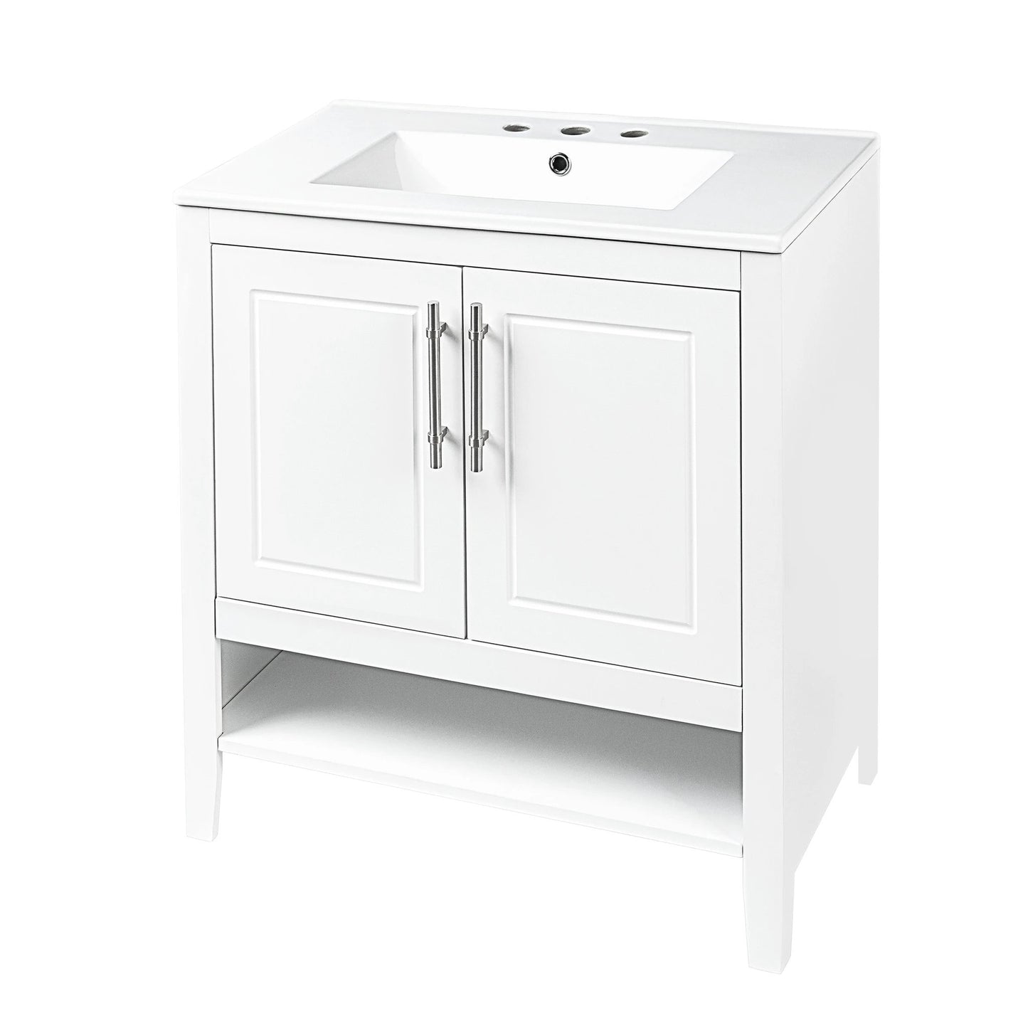 30" Bathroom Vanity with Sink Multi-functional Bathroom Cabinet with Doors and Drawers Solid Frame and MDF Board, White by eprolo