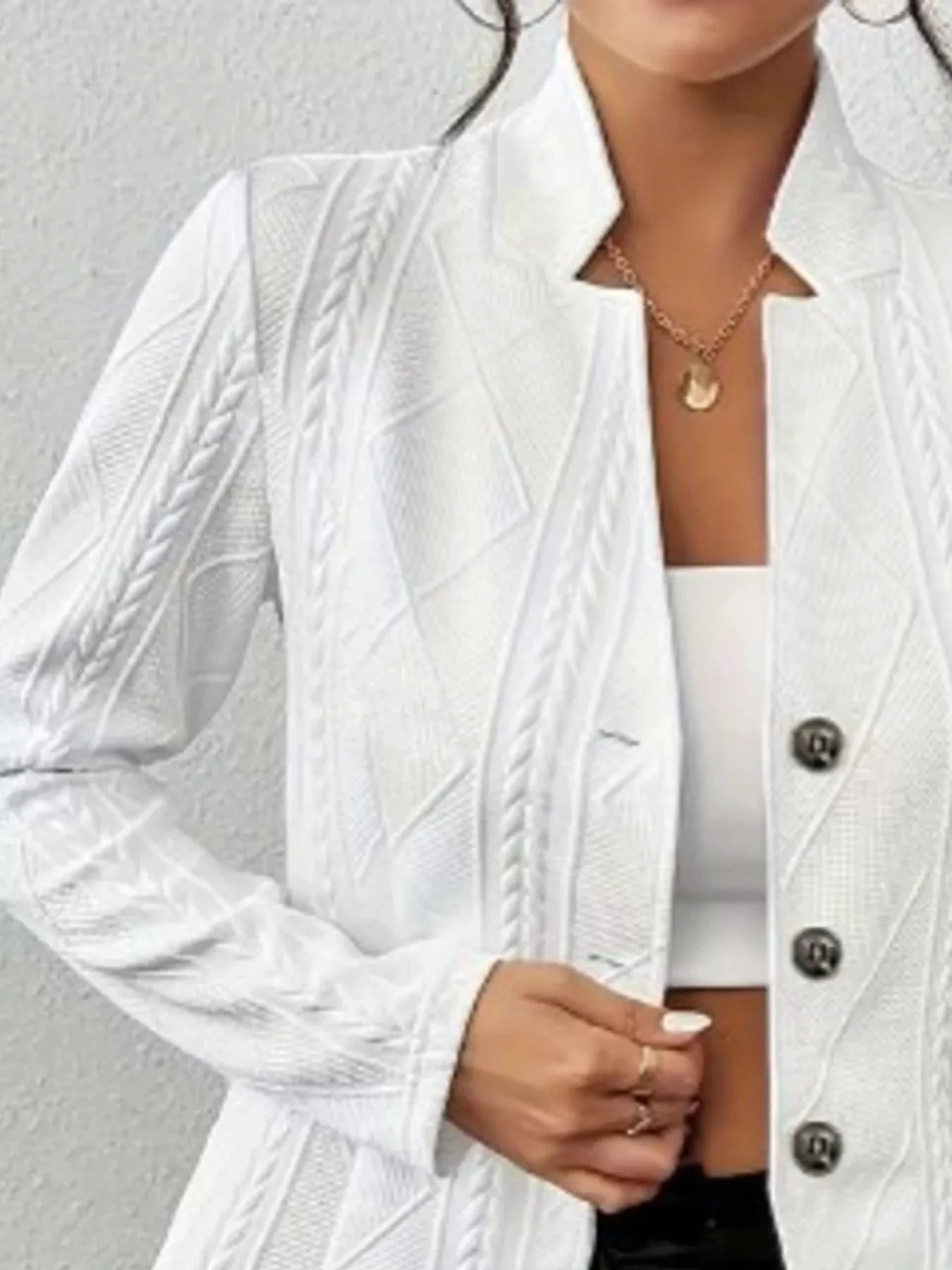 Textured Knit Button-Front Blazer by Trendsi