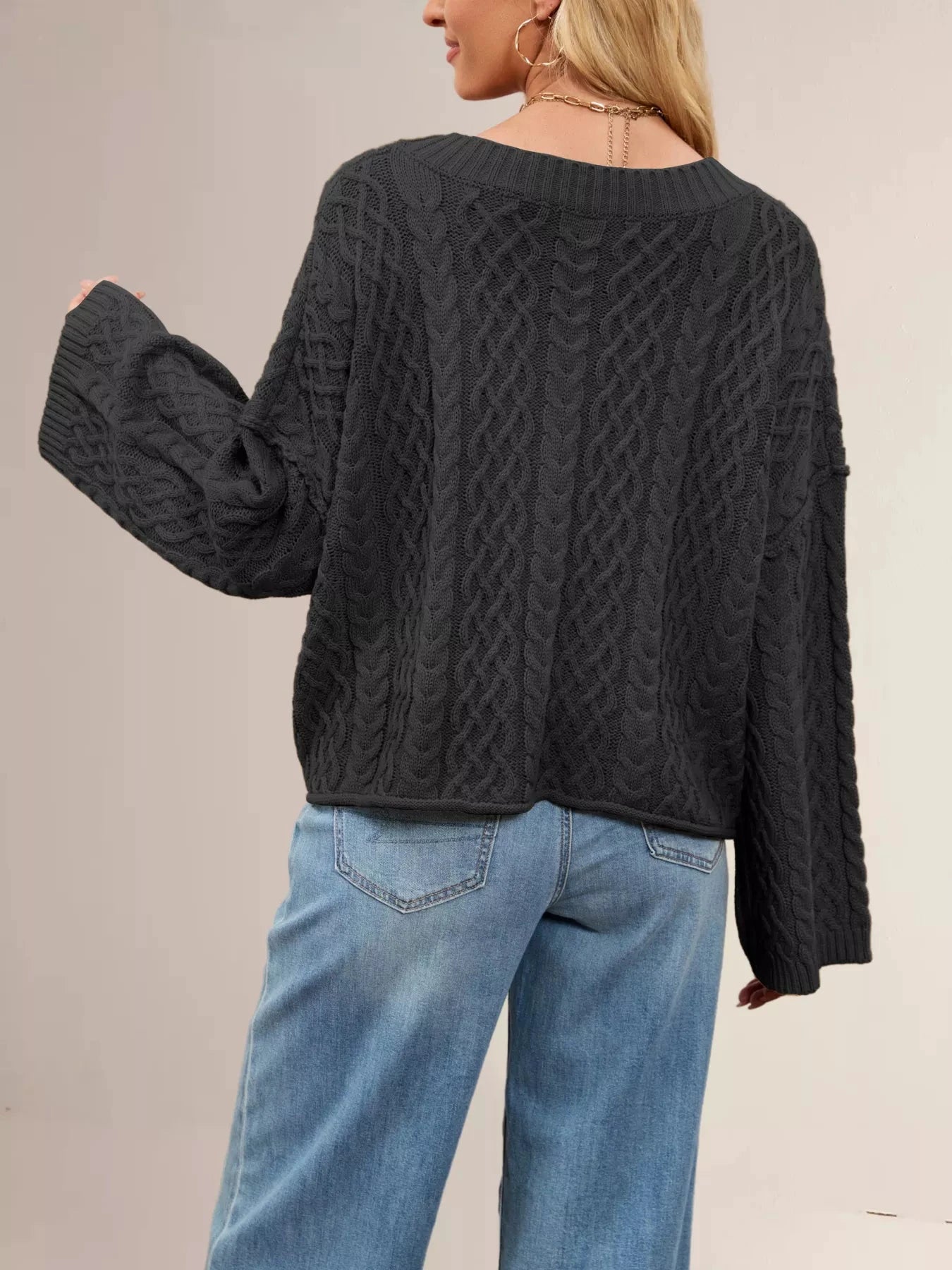 Cable Knit Button-Down Cardigan by Trendsi