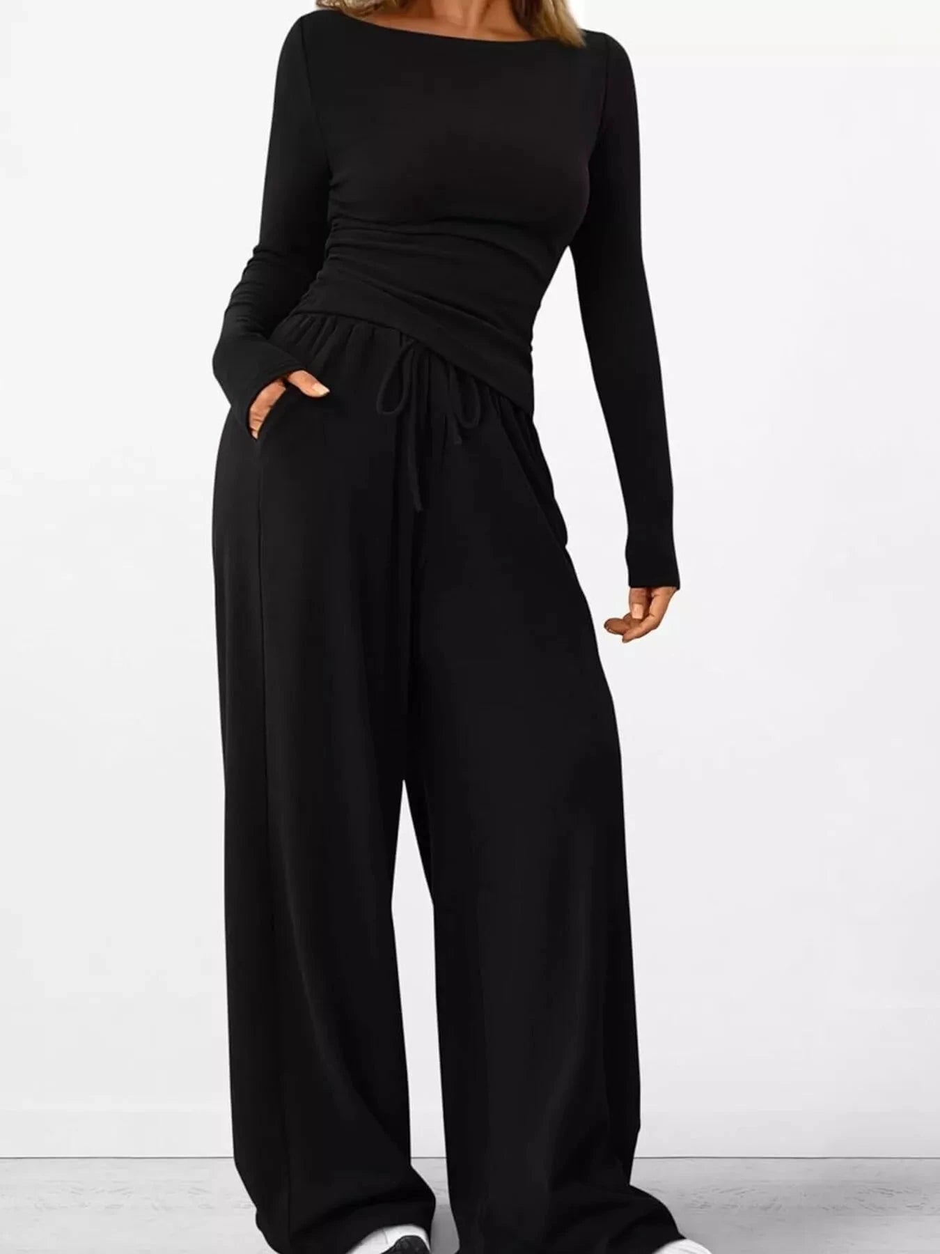 Long Sleeve Top and Wide Leg Pants Set by Trendsi