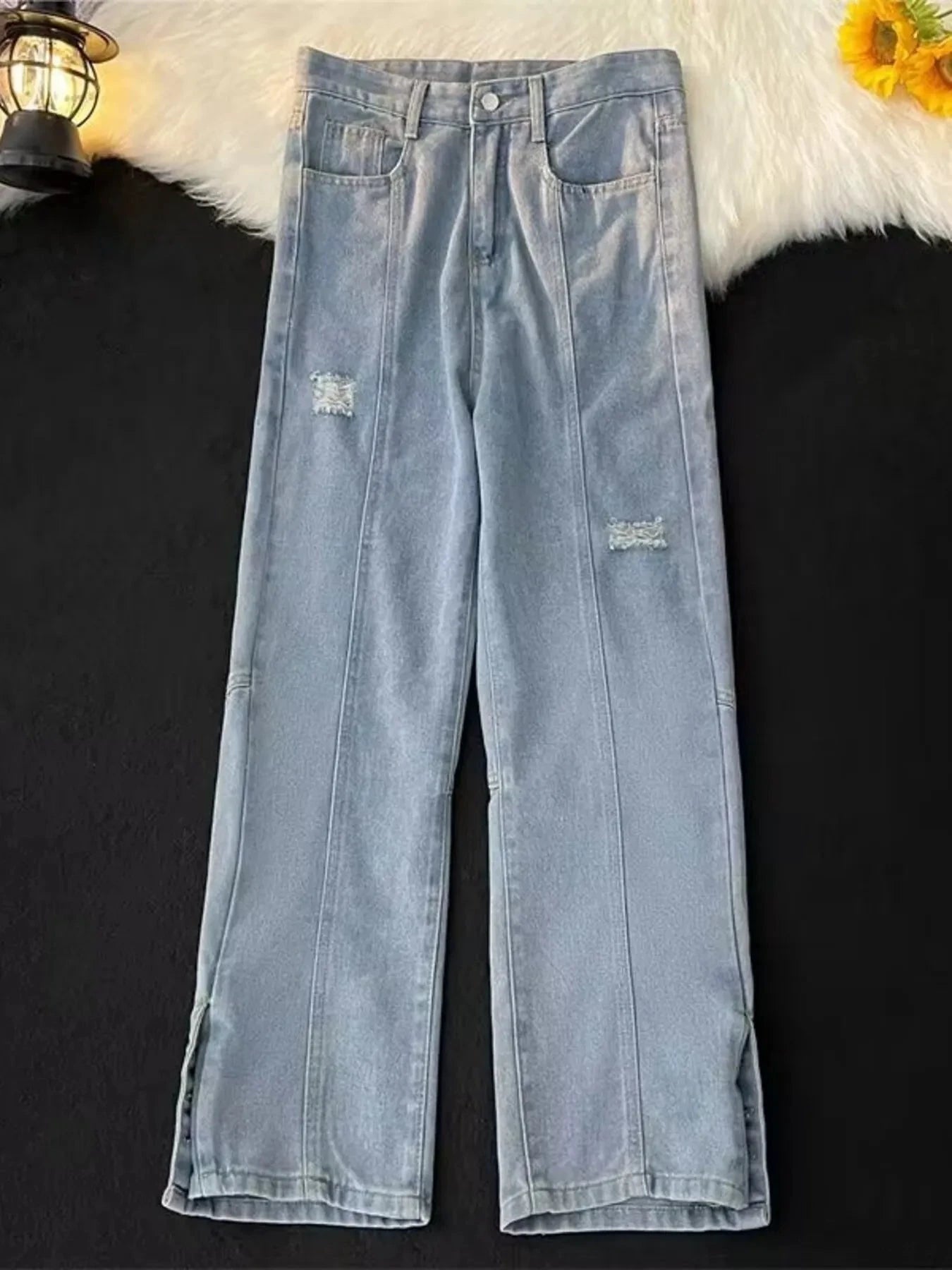 Men's Full Size Distressed Wide Leg Jeans Plus Size by Trendsi