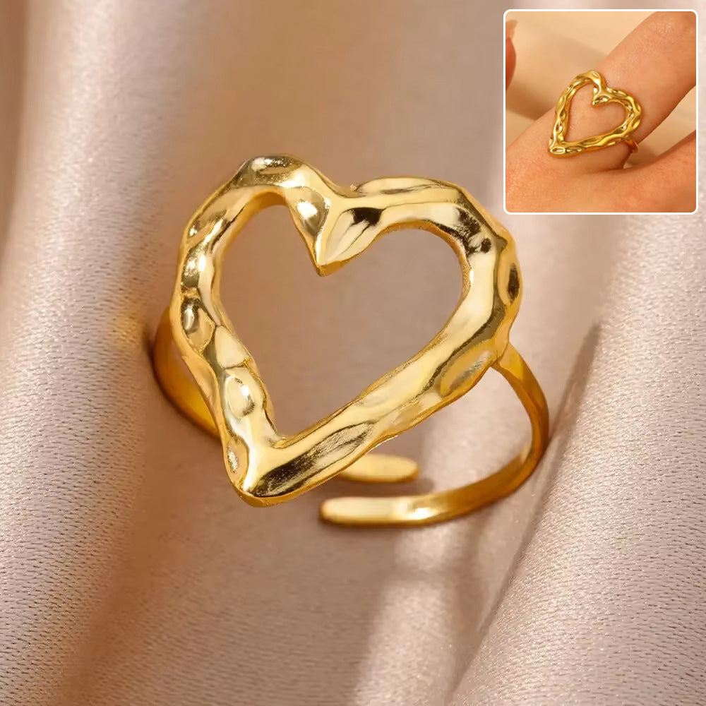 Bague ajustable en acier inoxydable Retro Love
