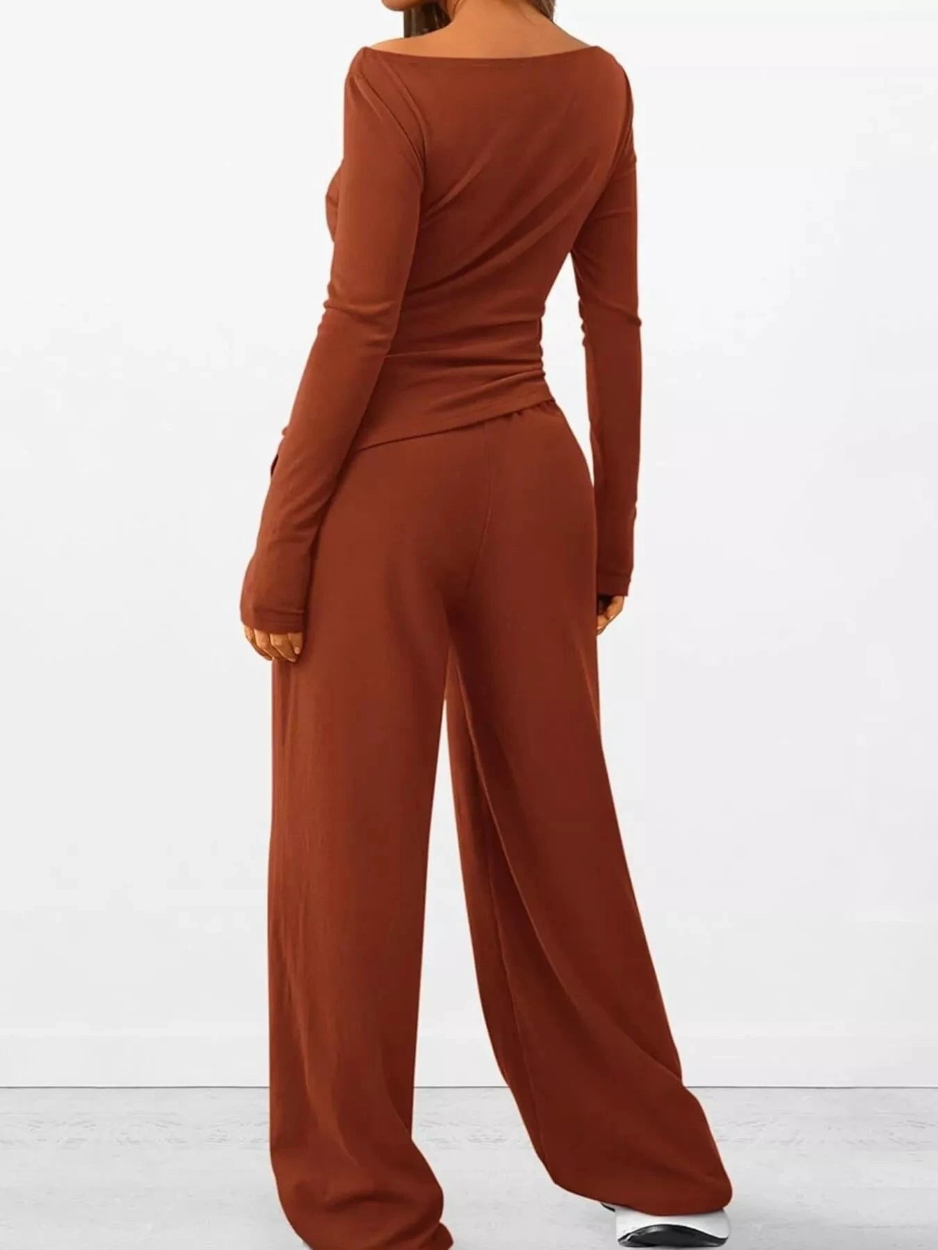 Long Sleeve Top and Wide Leg Pants Set by Trendsi