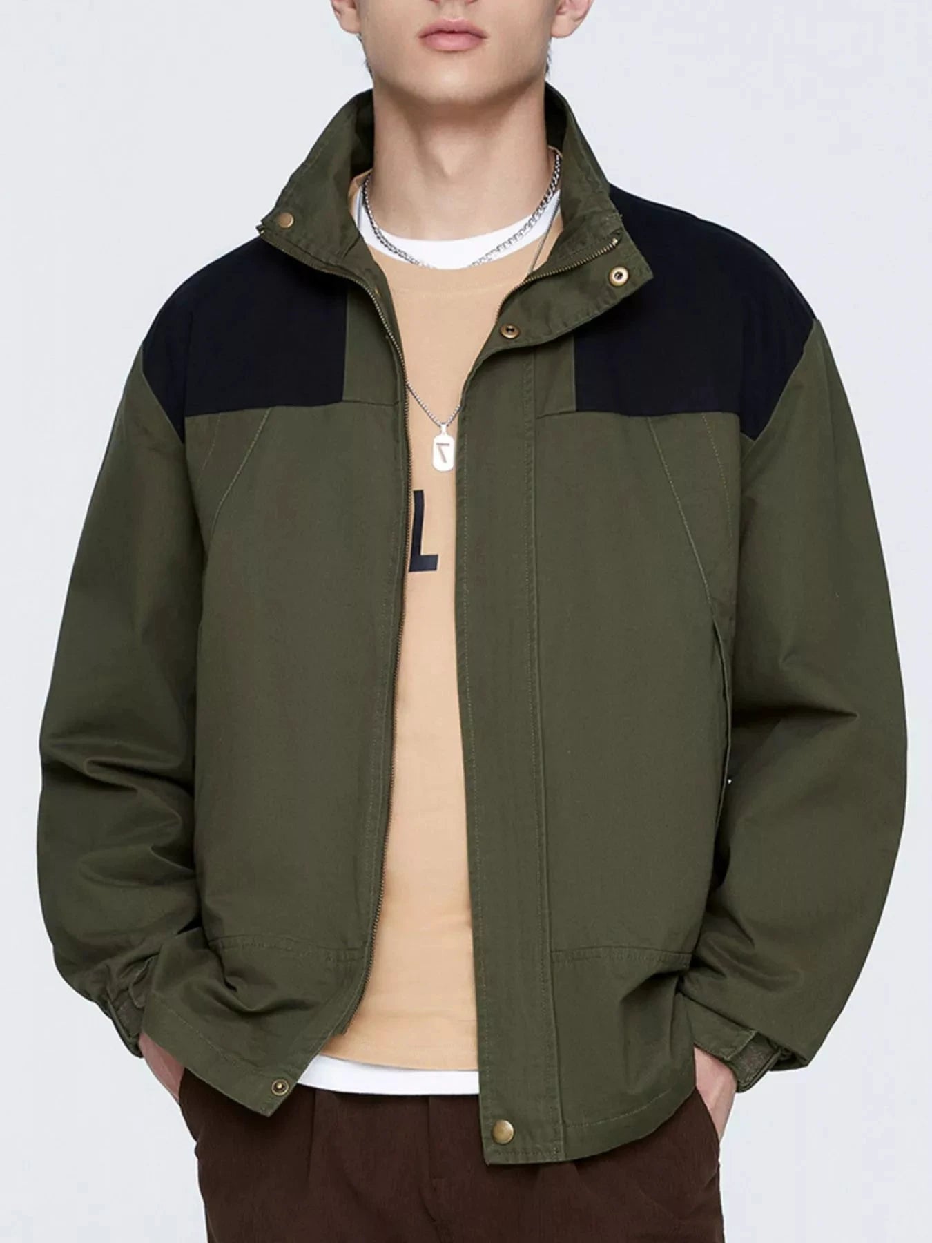 Men's Plus Size Two-Tone Windproof Jacket by Trendsi